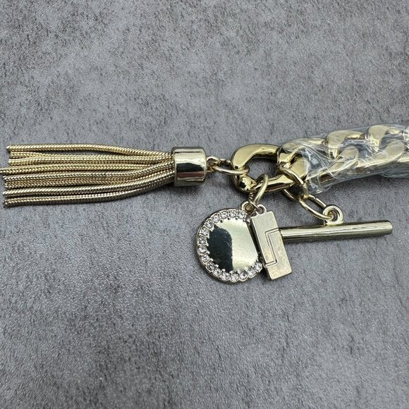 The Limited Gold Tone Thick Chunky Chain Link Toggle Tassel Charm Cuff Bracelet - Picture 10 of 12